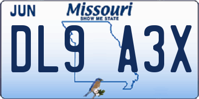 MO license plate DL9A3X