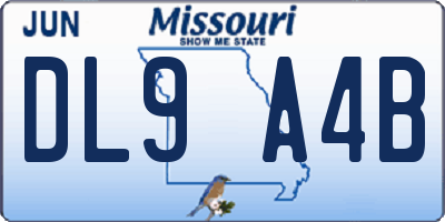 MO license plate DL9A4B