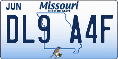 MO license plate DL9A4F