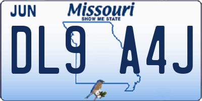 MO license plate DL9A4J