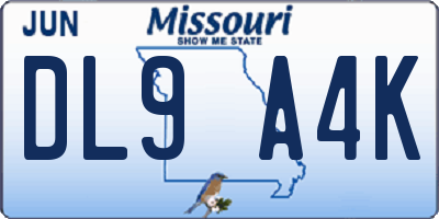 MO license plate DL9A4K