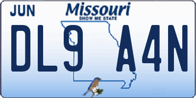 MO license plate DL9A4N