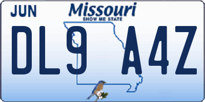 MO license plate DL9A4Z