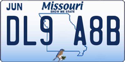 MO license plate DL9A8B