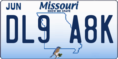 MO license plate DL9A8K
