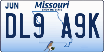 MO license plate DL9A9K