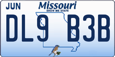 MO license plate DL9B3B