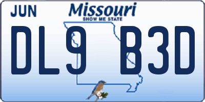 MO license plate DL9B3D