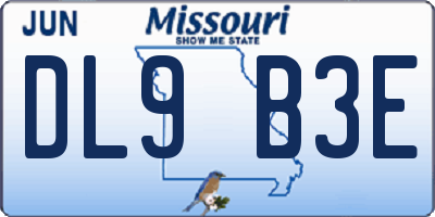 MO license plate DL9B3E