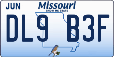 MO license plate DL9B3F