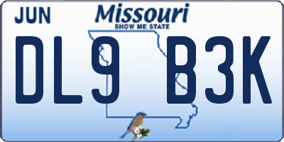 MO license plate DL9B3K