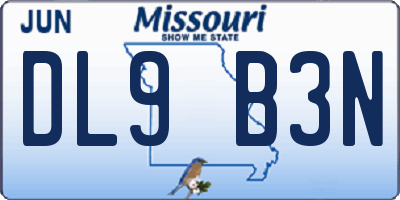 MO license plate DL9B3N
