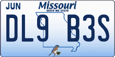 MO license plate DL9B3S