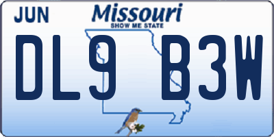 MO license plate DL9B3W