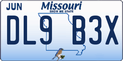 MO license plate DL9B3X