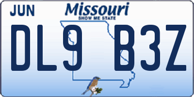 MO license plate DL9B3Z