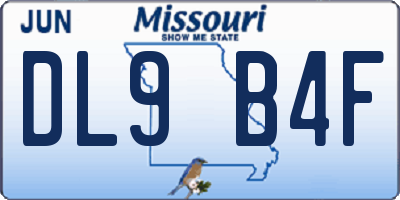 MO license plate DL9B4F