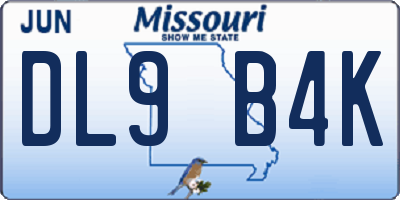 MO license plate DL9B4K