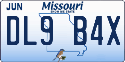 MO license plate DL9B4X