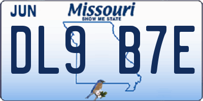 MO license plate DL9B7E