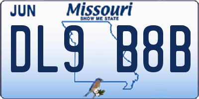 MO license plate DL9B8B