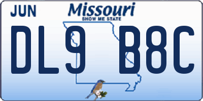 MO license plate DL9B8C