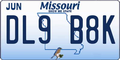 MO license plate DL9B8K