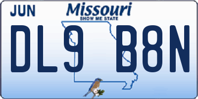 MO license plate DL9B8N