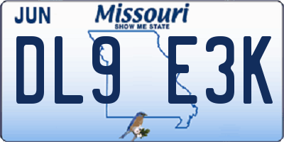MO license plate DL9E3K