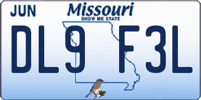 MO license plate DL9F3L