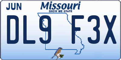MO license plate DL9F3X