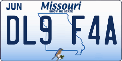 MO license plate DL9F4A