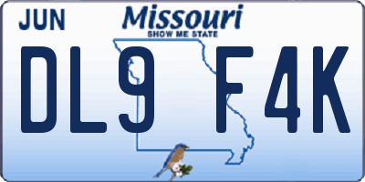 MO license plate DL9F4K