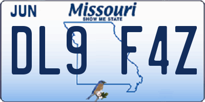 MO license plate DL9F4Z