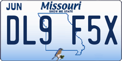 MO license plate DL9F5X