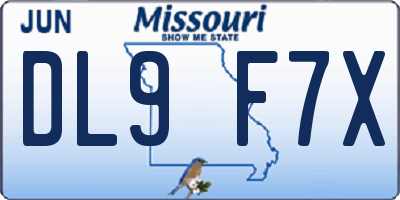 MO license plate DL9F7X