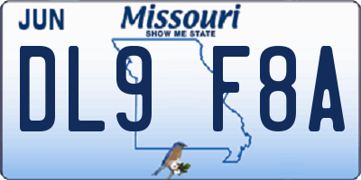 MO license plate DL9F8A