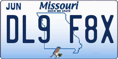 MO license plate DL9F8X