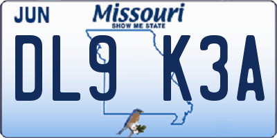 MO license plate DL9K3A