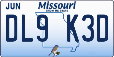 MO license plate DL9K3D