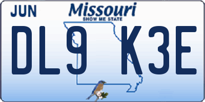 MO license plate DL9K3E