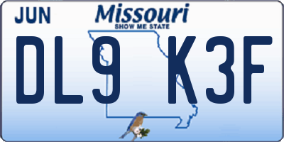 MO license plate DL9K3F