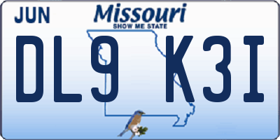MO license plate DL9K3I