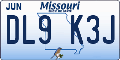 MO license plate DL9K3J
