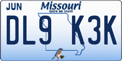 MO license plate DL9K3K