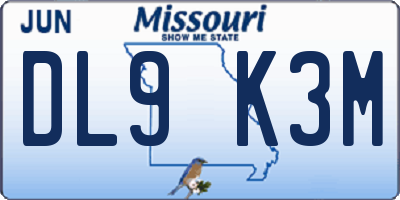 MO license plate DL9K3M
