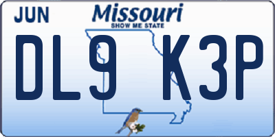MO license plate DL9K3P