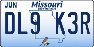 MO license plate DL9K3R