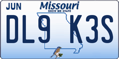 MO license plate DL9K3S