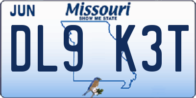 MO license plate DL9K3T